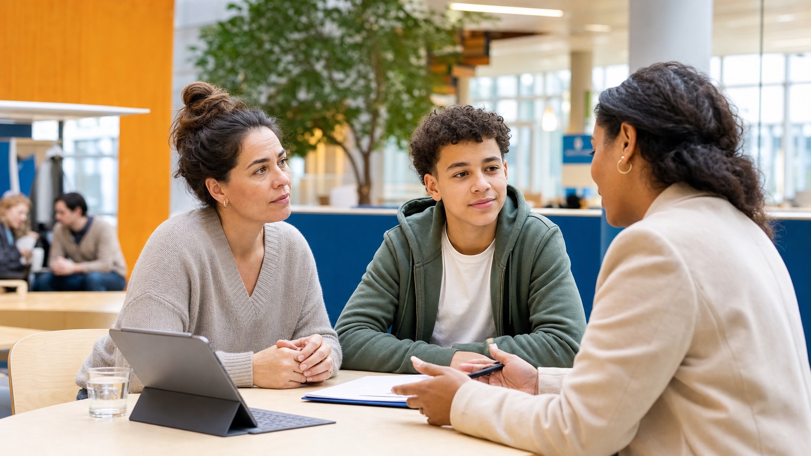 Ouder en jongere in gesprek met een jeugdhulpadviseur